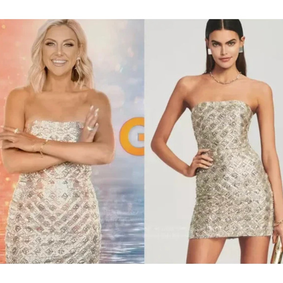 Retrofete Dresses & Skirts - Retrofete Heather Strapless Mini Dress Sequin Embellished Silver Gold Size XS